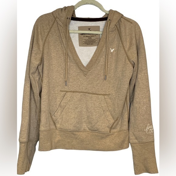 American Eagle V Neck Hoodie Tan Size Medium - Picture 2 of 8